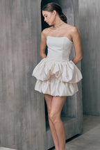 Flowering Girl Women Strapless Bubble Mini Dress In White