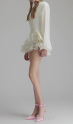 Flowering Girl Women wallis 3d flower ruffle trim mini dress in white