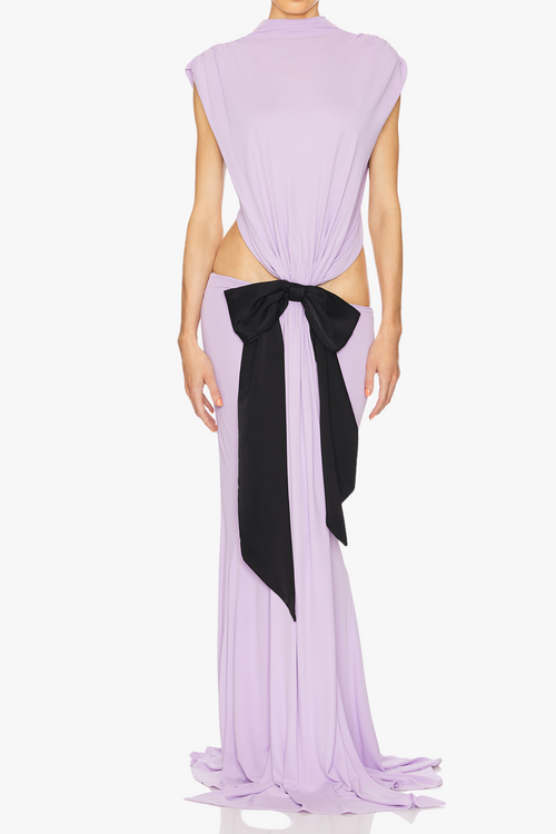 Flowering Girl Women bernice Bow Patch Cut Backless Maxi Dress in purple