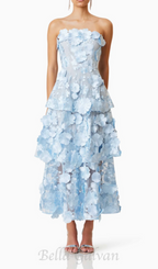 Flowering Girl Women Selene 3D flower Tiered Maxi Dress In Blue