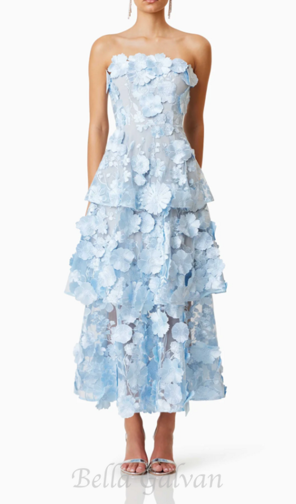 Flowering Girl Women Selene 3D flower Tiered Maxi Dress In Blue