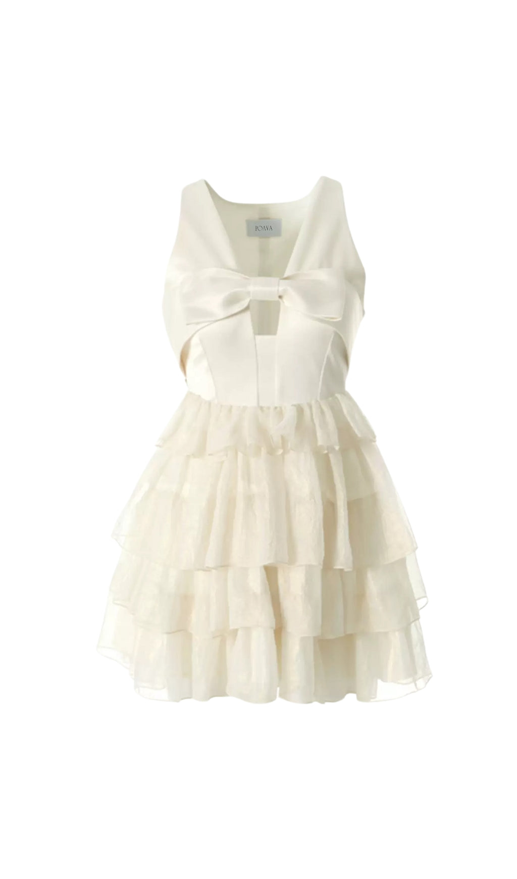 Flowering Girl Women Beige Bow Tiered Mini Dress