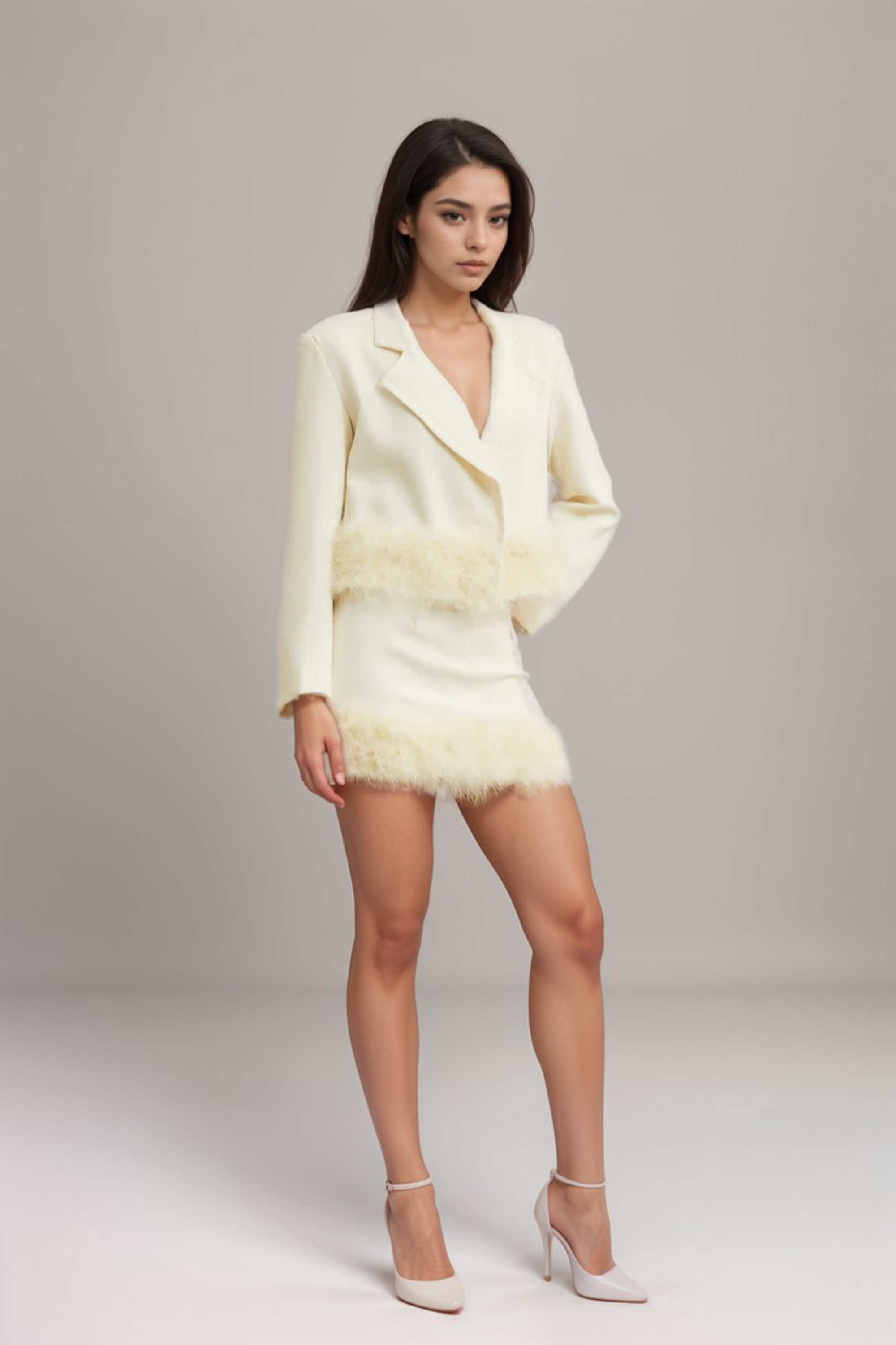 Flowering Girl Women Valérie Feather-Hem Blazer & Skirt Matching Set