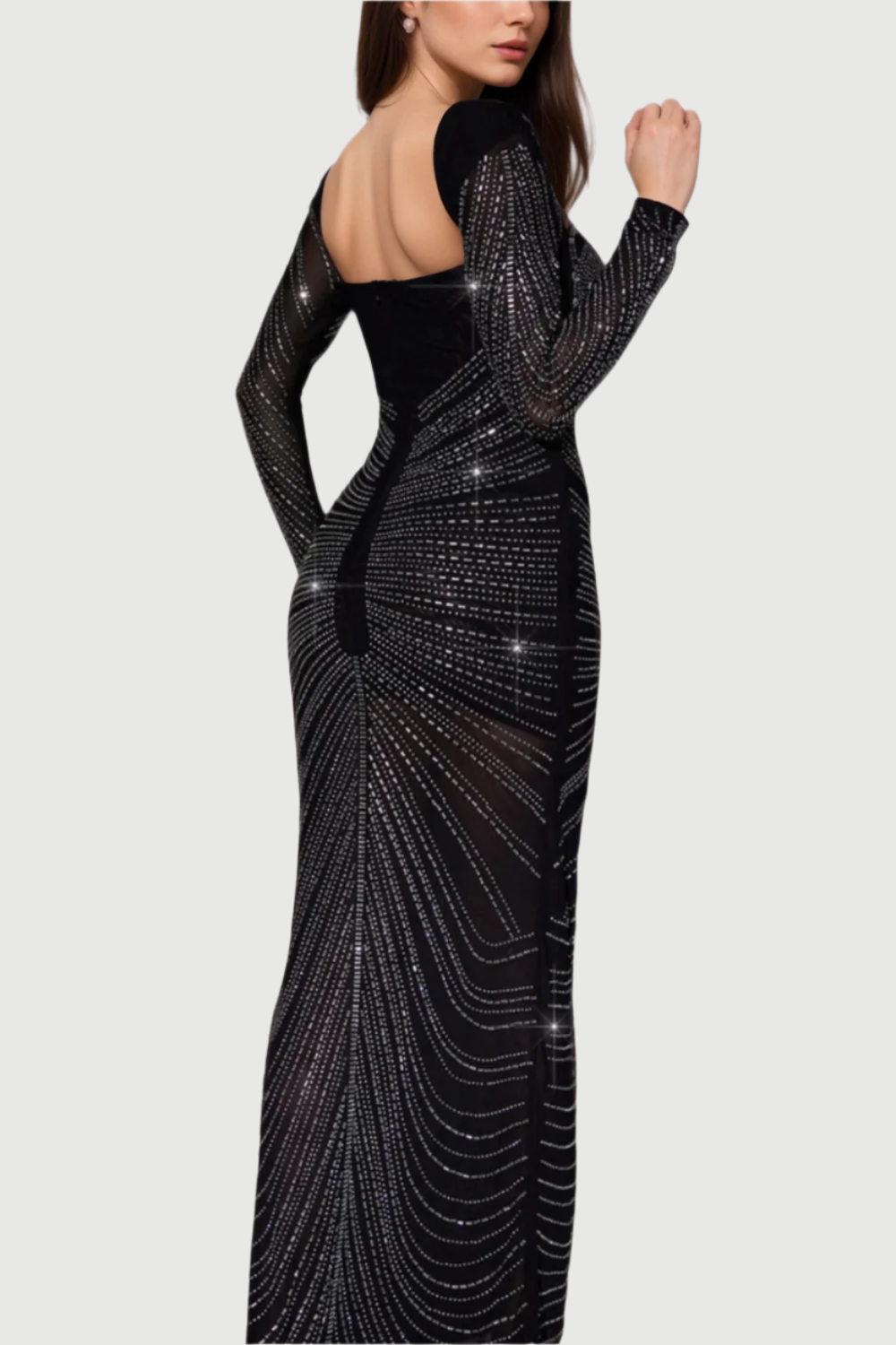 Flowering Girl Women LONG SLEEVE CRYSTAL MAXI DRESS