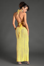 Flowering Girl Women Biridi Halter Sheer Knit Dress In Yellow