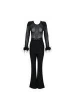 Flowering Girl Women Black Feather Sequin Jumpsuit