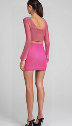 Flowering Girl Women LONG SLEEVE MESH BLOUSE SKIRT SUIT