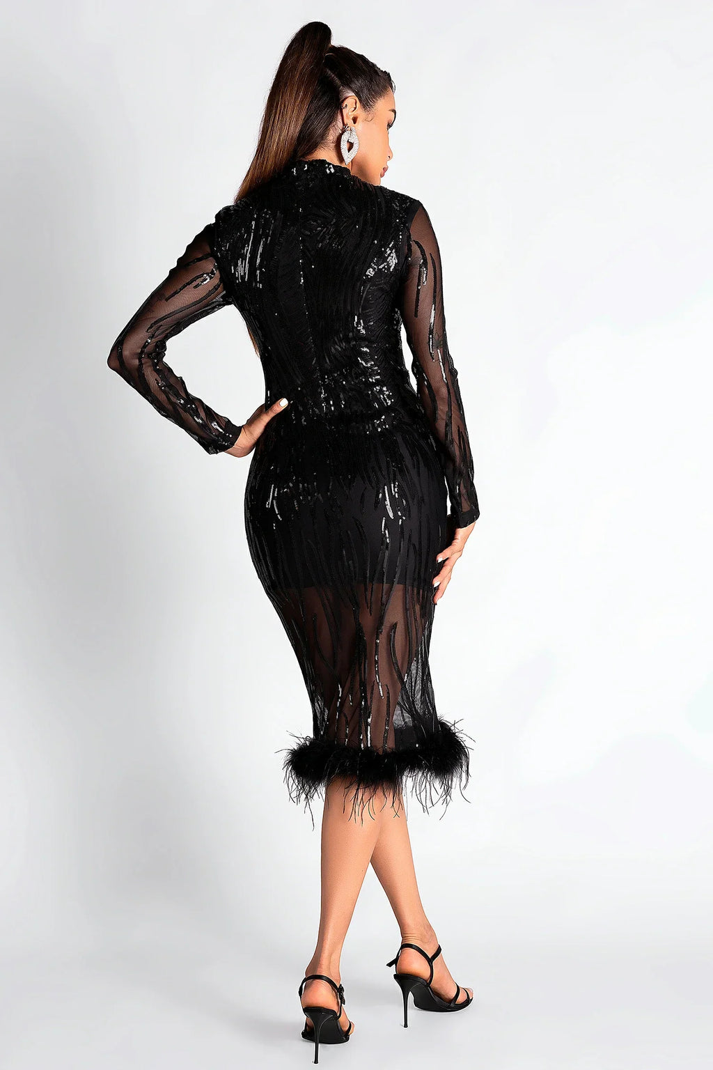Flowering Girl Women Smendes Sequin Mesh Feather Dress