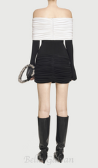Flowering Girl Women Lekeisha Off Shoulder Draped Mini Dress in Black