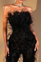 Flowering Girl Women Damari Feather Sequin Jumpsuit