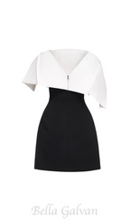 Flowering Girl Women A-line black mini dress with asymmetrical shoulder pleat