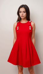 Flowering Girl Women Louisa red bow sleeveless pleated mini dress