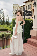 Tiffany Fitted Lace-Paneled Strapless Maxi Dress In Green