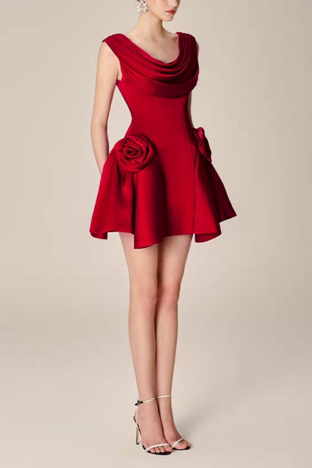 Flowering Girl Women 3D Flower Pleated Sleeveless Mini Dress