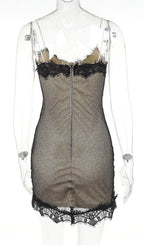 Flowering Girl Women Lace Patchwork Hollow Diamond Mini Dress