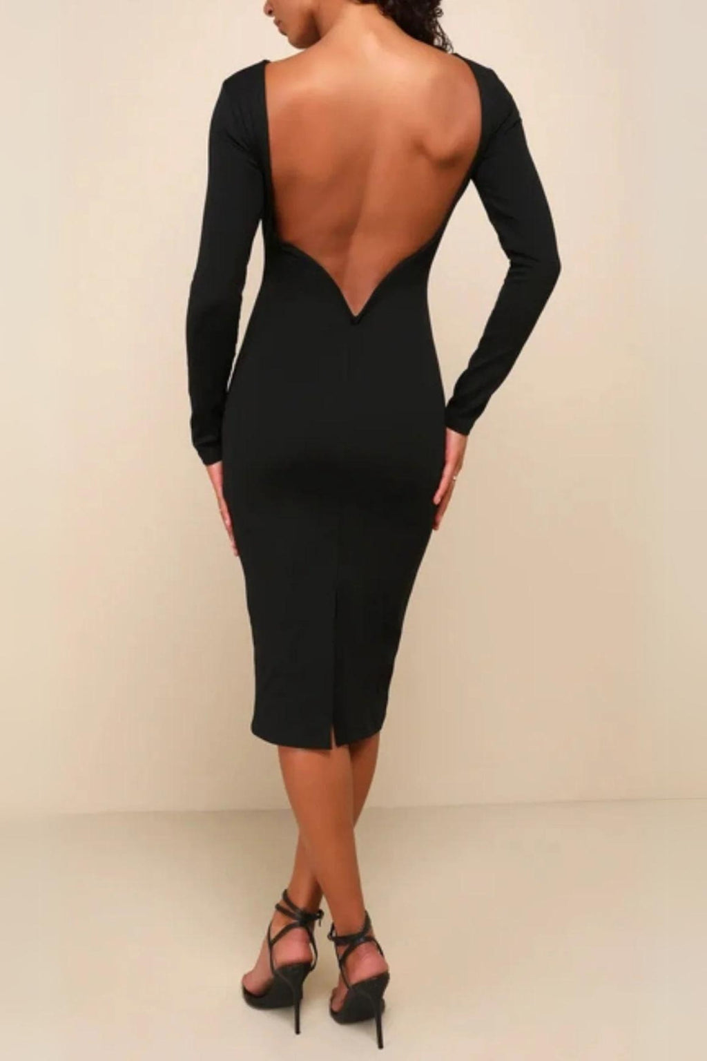 Flowering Girl Women Black Backless Midi Dress