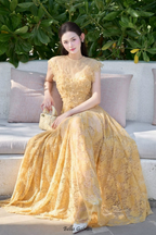 jennifer Lace Flower embellished maxi Dress in yellow