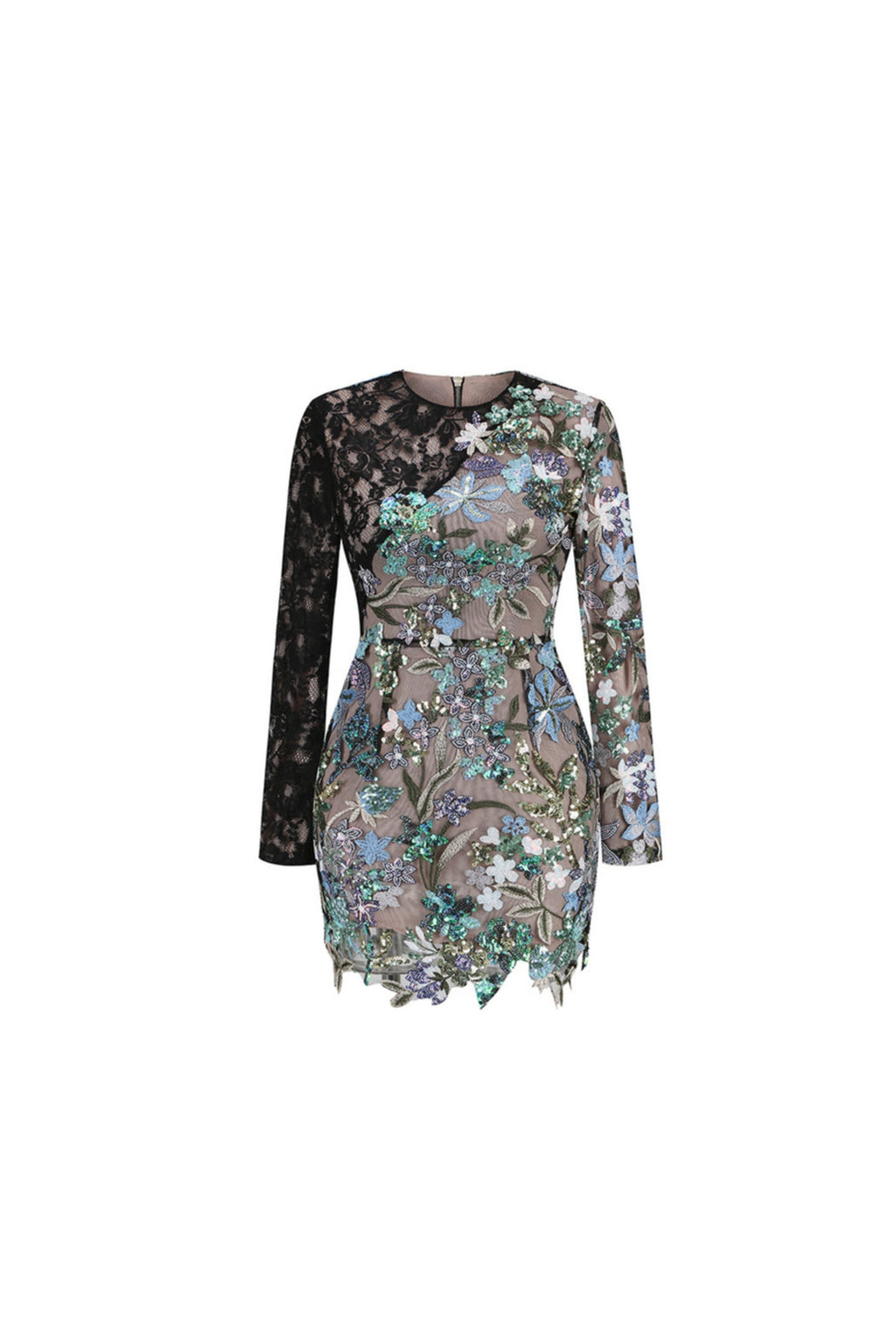 Flowering Girl Women Long Sleeve Lace Sequin Floral Dress