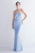 Flowering Girl Women MARIAN BLUE CUTOUT SEQUINS HALTER MAXI DRESS