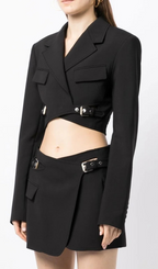 Flowering Girl Women Jayla Cropped Cutout Blazer in Black