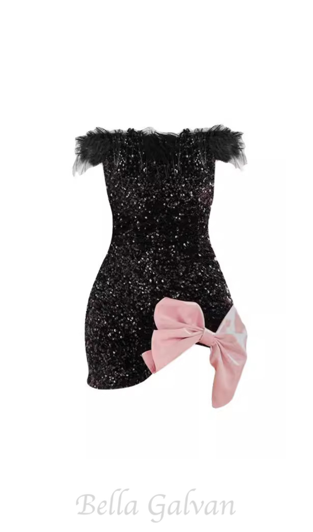 Flowering Girl Women bow-embellished sequined mini dress in black