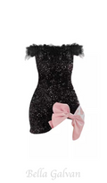 Flowering Girl Women bow-embellished sequined mini dress in black