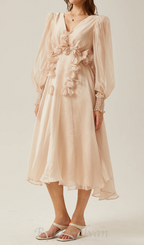 Flowering Girl Women floral embellished midi dress in Neutrals