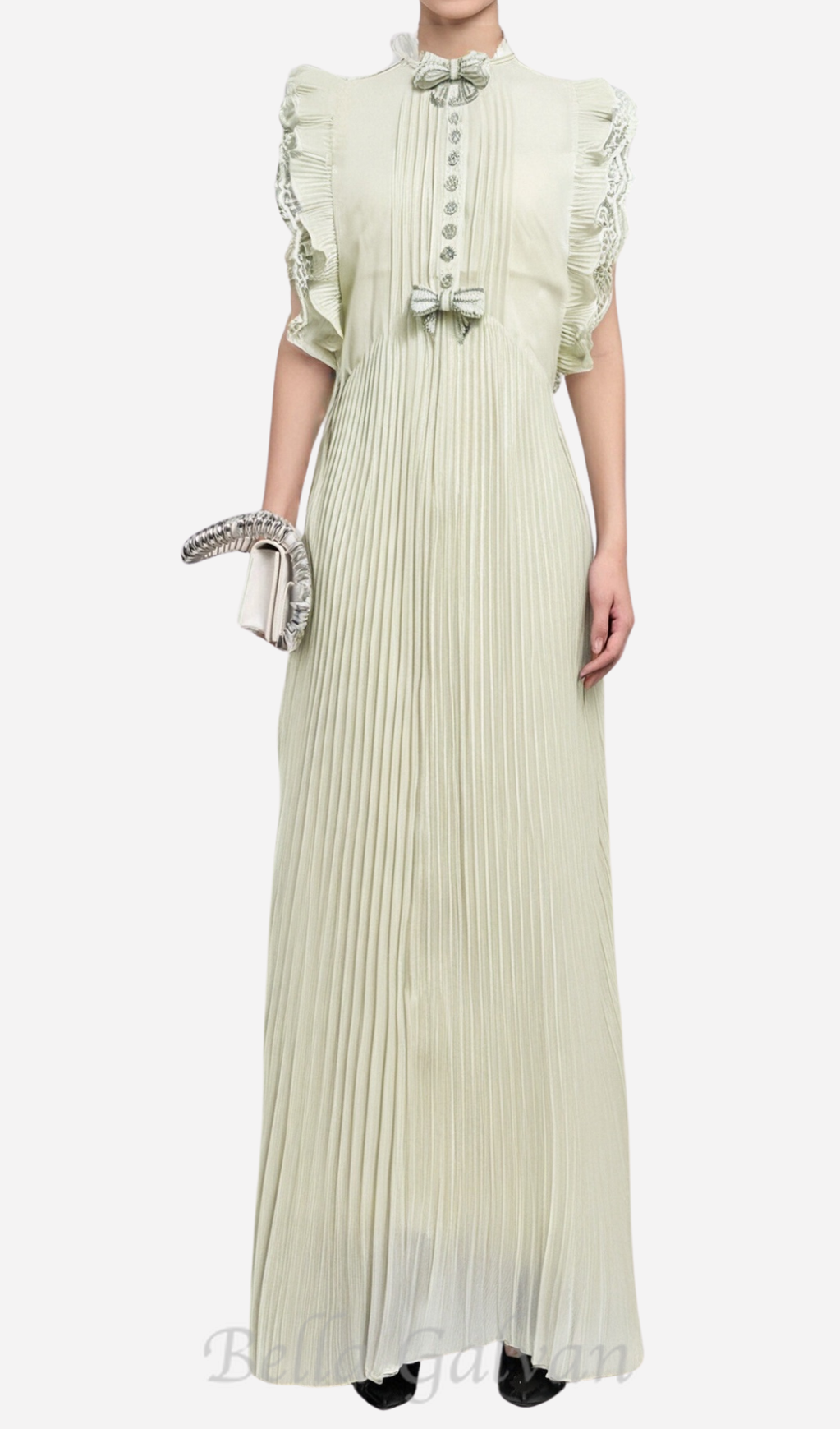 Flowering Girl Women Chiffon Ruffled Maxi Dress in apricot