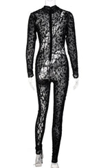 Flowering Girl Women Lace Up Leopard Printed Mesh Jumpsuit