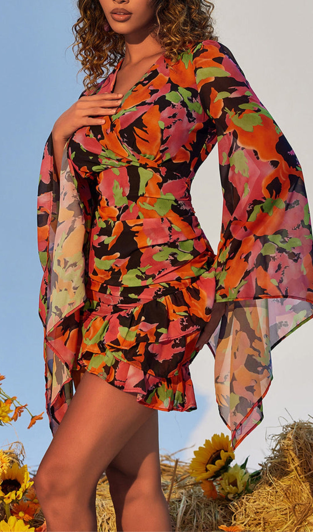 Flowering Girl Women Printed Ruffle Mesh Dress