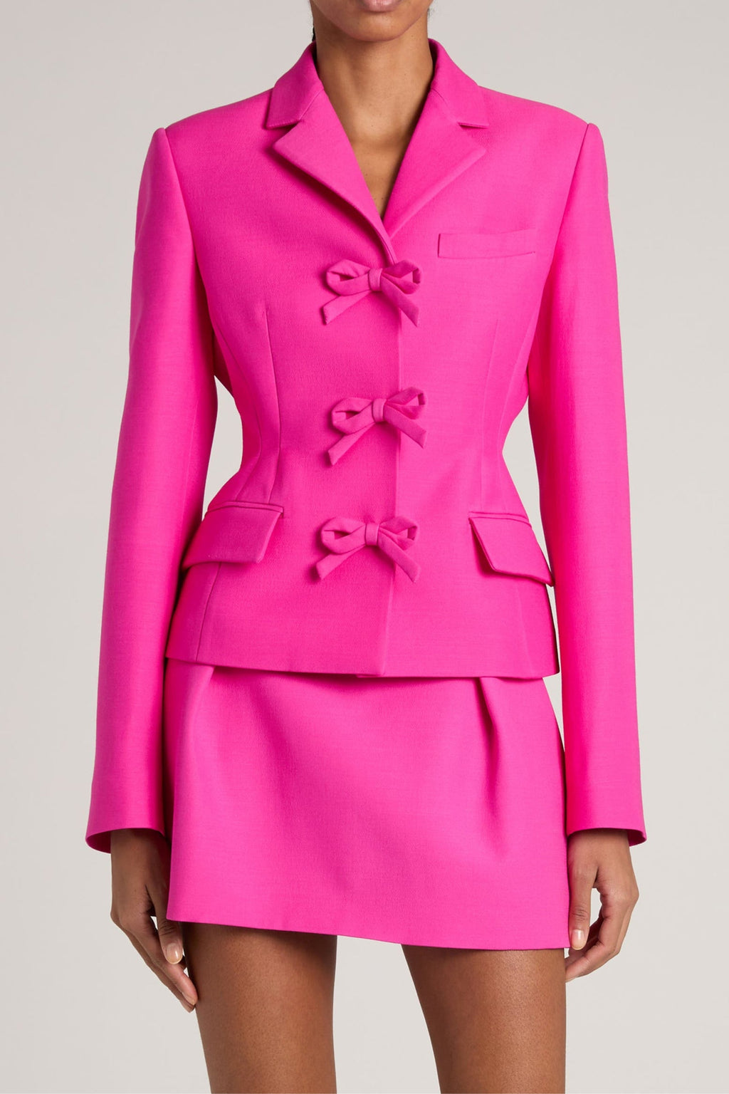 Flowering Girl Women Yuri Bow Detail Crepe Couture Blazer In Pink