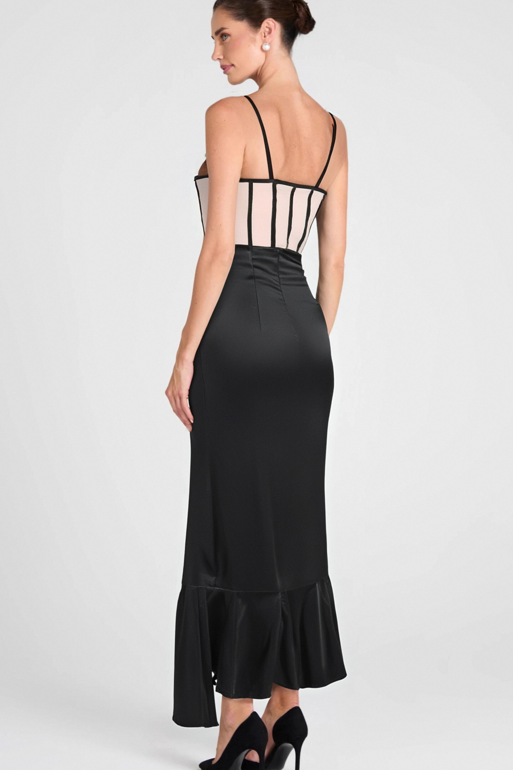 Flowering Girl Women Beulah Black Satin Corset Sequin Wing Cup Dress