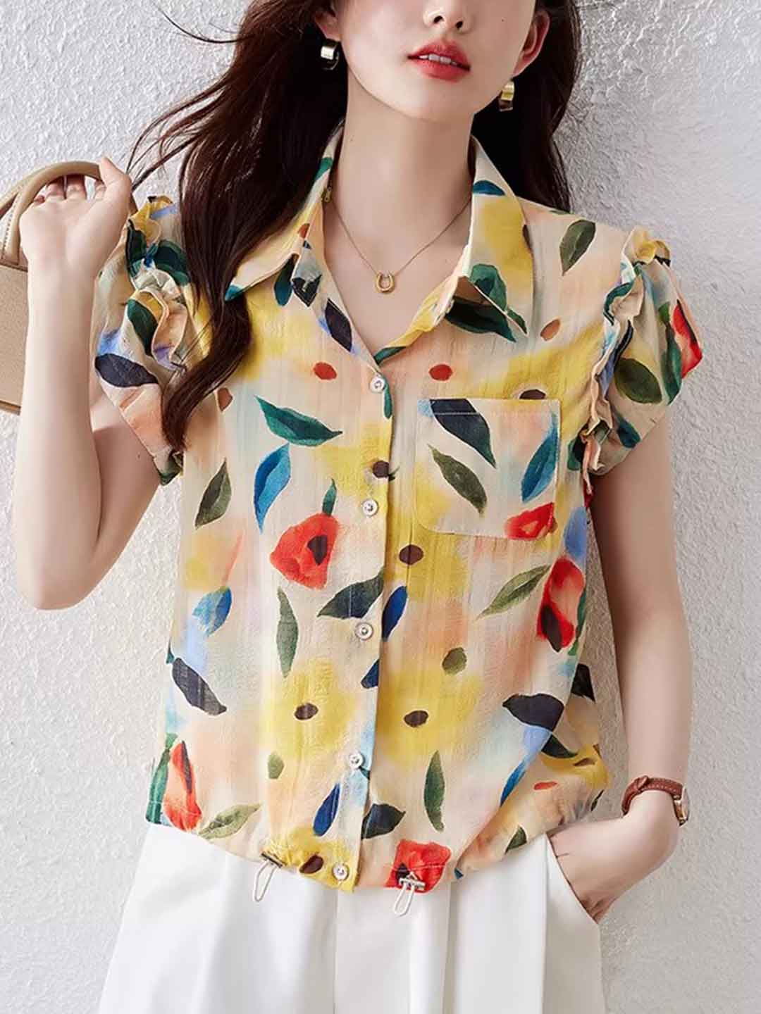 Flowering Girl Women odelia Casual Polo Floral Printed Shirt
