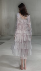 Flowering Girl Women Layered Ruffle Halter Dress with Sparkle Sheer Fabric