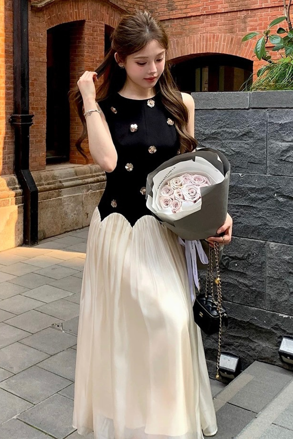 Flowering Girl Women Stereoscopic Flower sleeveless mesh midi dress