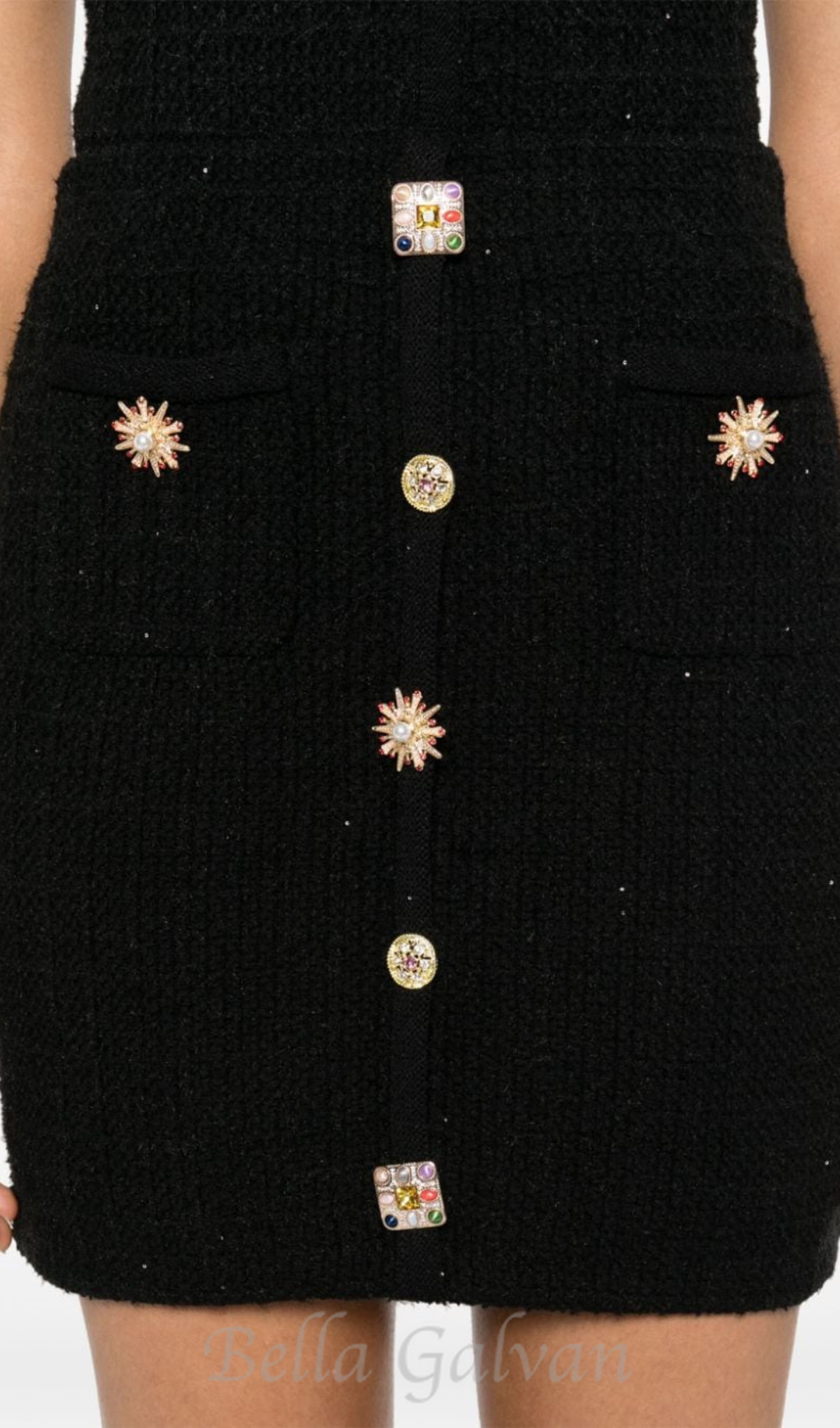 Flowering Girl Women jewel buttons knitted mini skirt in black