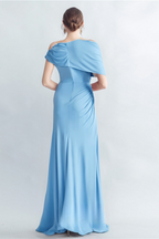 Flowering Girl Women Casi Side-Slit Draped Jersey Gown In Blue