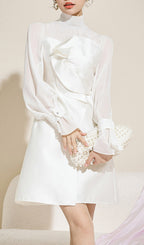Flowering Girl Women White Mesh Long Sleeve Mini Dress