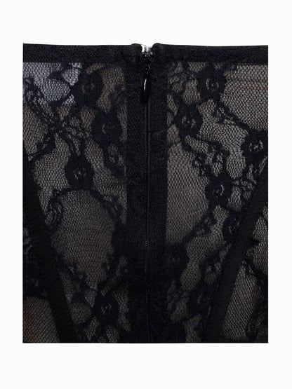 zenobia Black Lace strapless Corset Maxi Dress