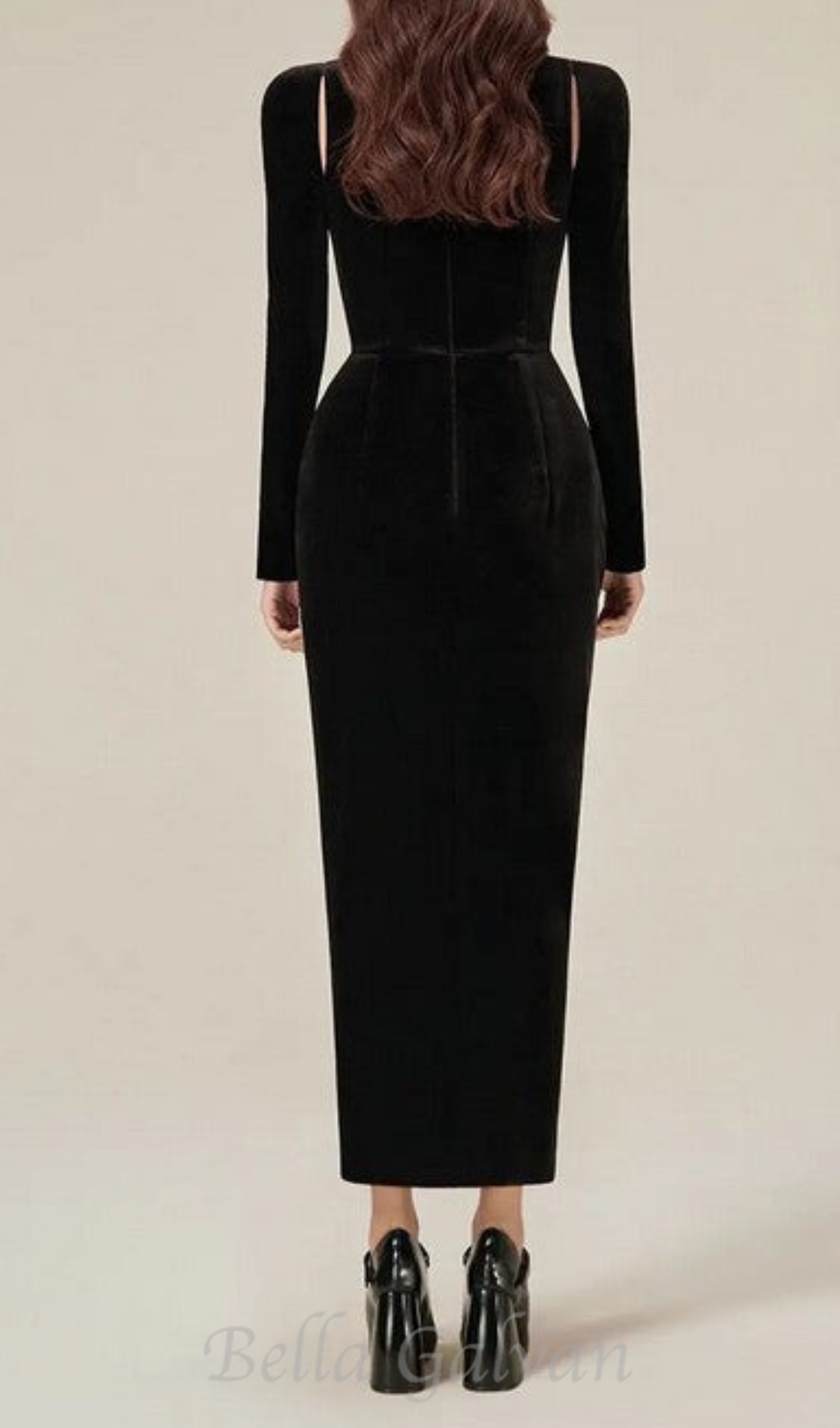 Flowering Girl Women Black Velvet Draped midi Dress