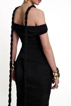 Flowering Girl Women Bandage Off Shoulder Maxi Dress In Black