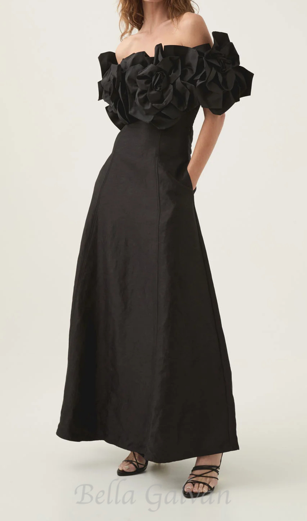 Flowering Girl Women Etta flower strapless midi dress in black