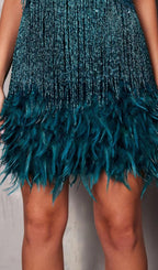 Emerald Tassel Feather Mini Dress