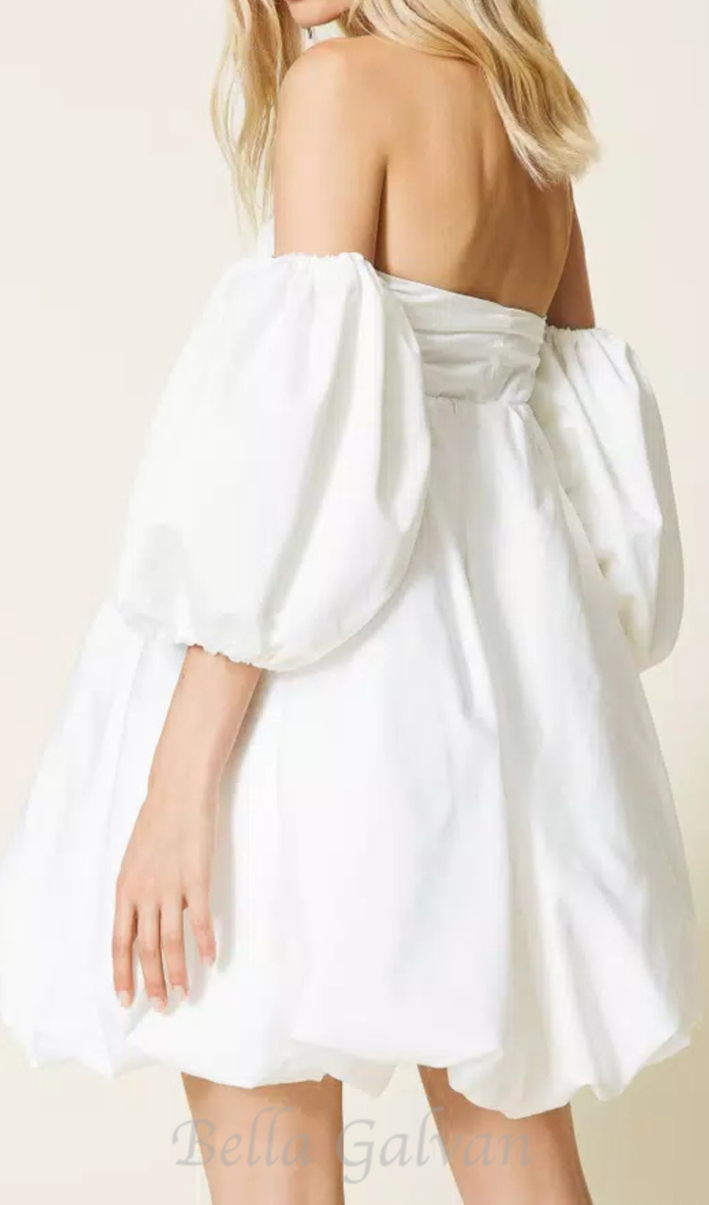 puff sleeve duchesse  mini dress in white
