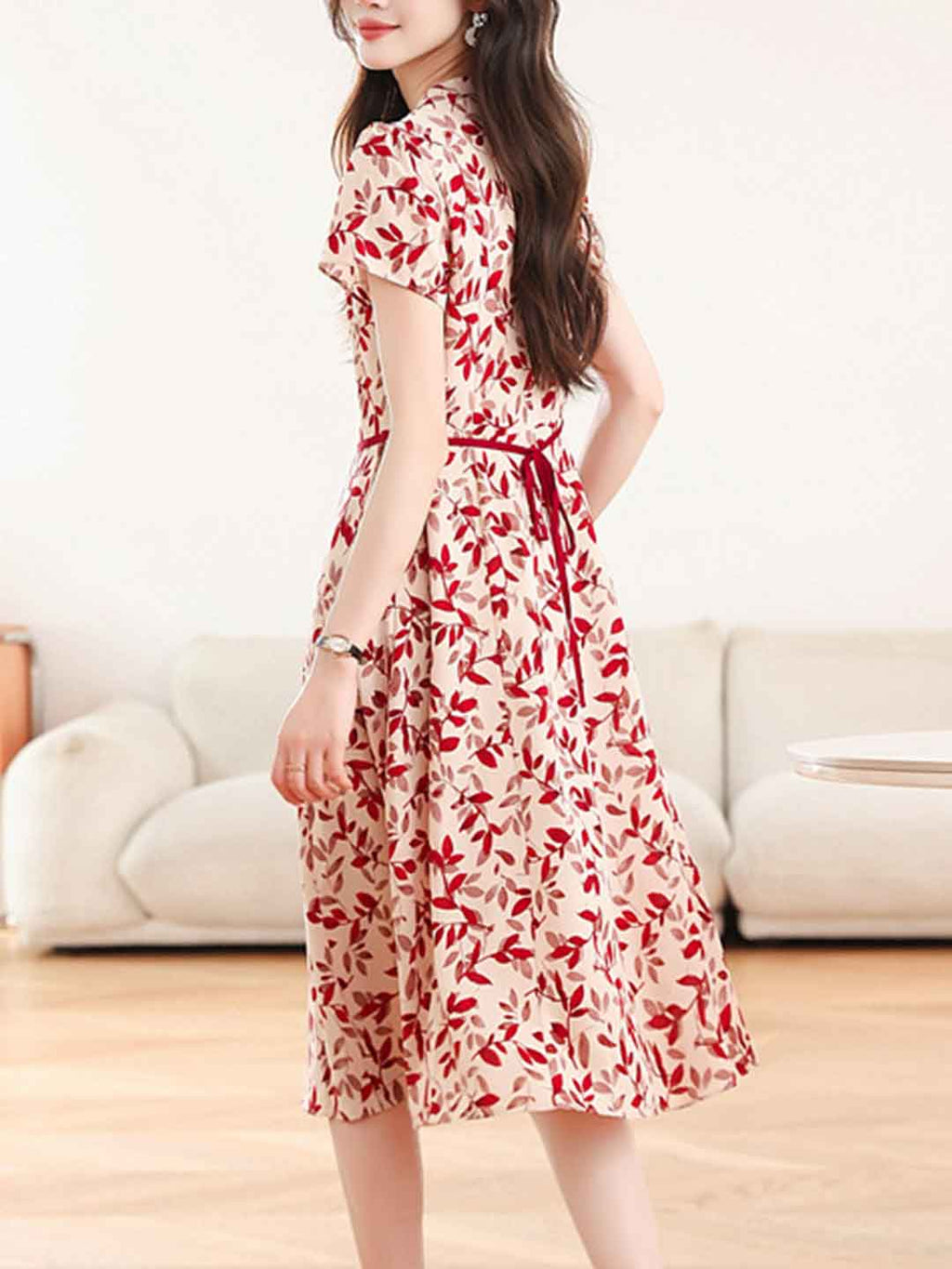 Flowering Girl Women quanna Daily V-Neck Printed Chiffon Dress