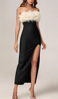 Flowering Girl Women BLACK OFF SHOULDER FEATHERS MAXI BANDAGE DRESS
