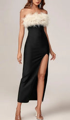 Flowering Girl Women BLACK OFF SHOULDER FEATHERS MAXI BANDAGE DRESS
