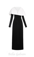 Flowering Girl Women black maxi dress with draped asymmetrical shoulder pleat