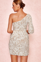 Flowering Girl Women Sarah Floral One Shoulder Draped Mini Dress In Apricot