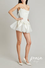 Flowering Girl Women Elsie Bowknot Mesh Strapless Mini Dress In White